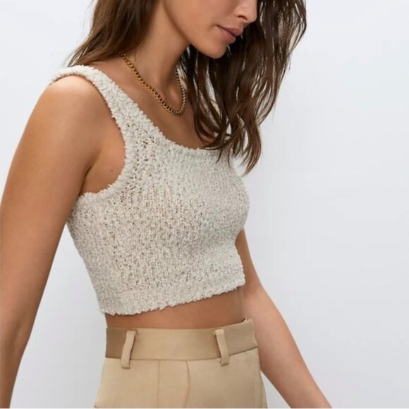 Aritzia Babaton Arjun Sleeveless Scoop Neck Crop Knit Top Cream Sz S - Picture 1 of 12